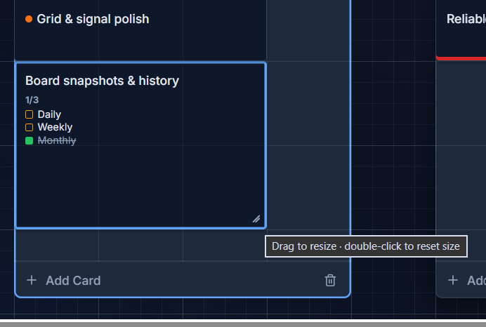 Resizing a card by dragging its bottom-right corner