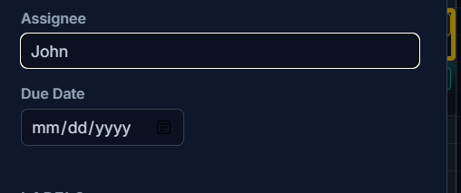 The Details section of the card detail panel showing priority, assignee, and due date fields
