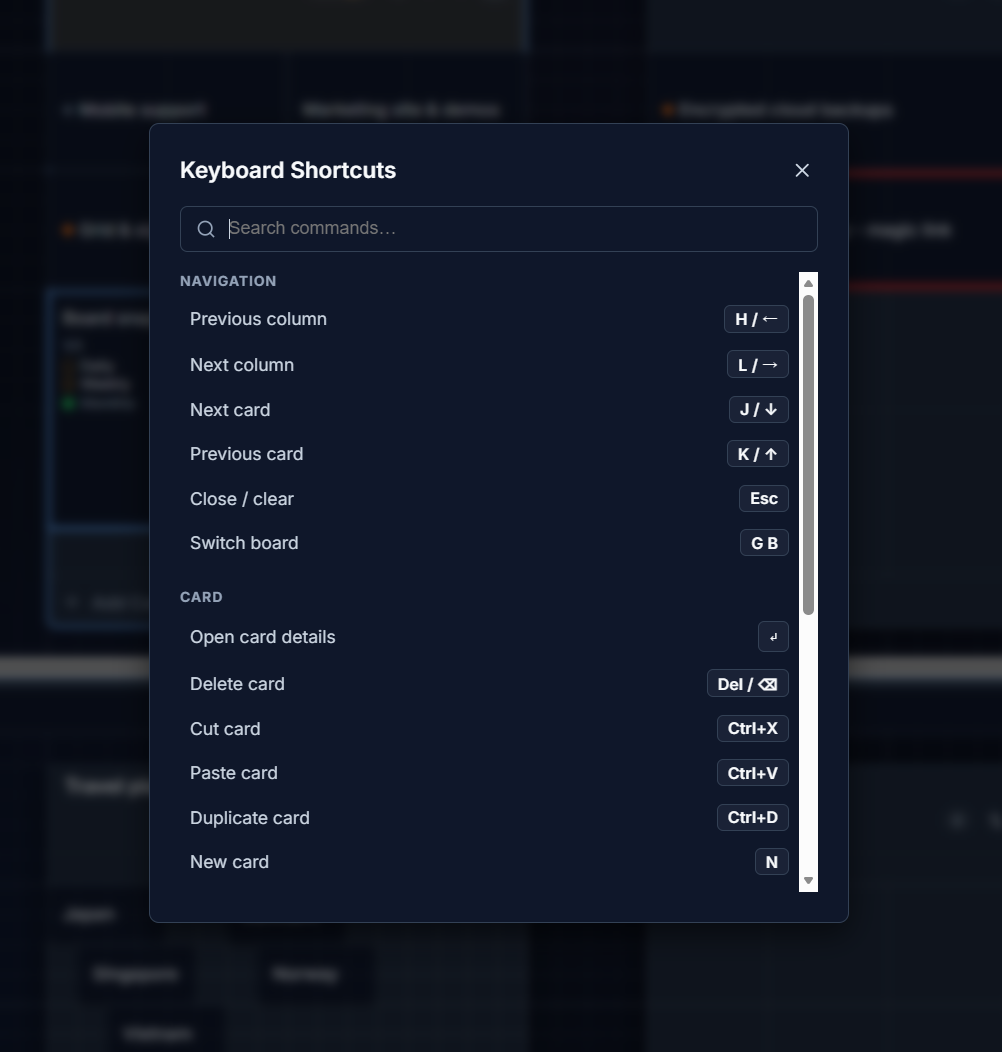 The keyboard shortcuts help overlay