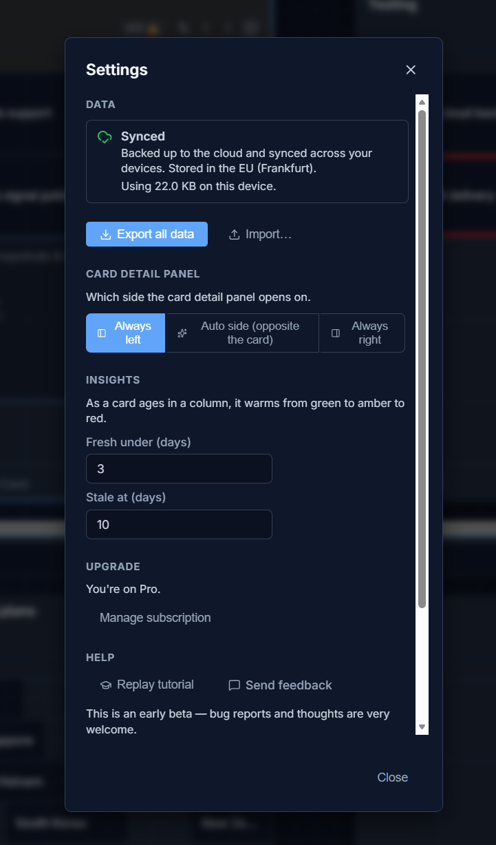 The Settings modal
